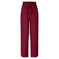 thumbnail image 4 of Womens Wide Leg Pants, Womens Solid Color Pocket High Waist Adjustable Lace Up Knot Loose Pants Women High Waisted Pants (Wine,L), 4 of 7