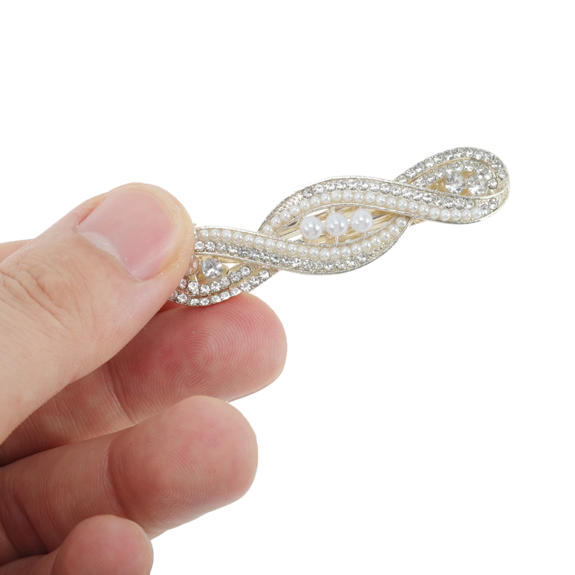 Unique Bargains Exquisite Pearl Spring Clip Hair Clips Gold Tone Champagne