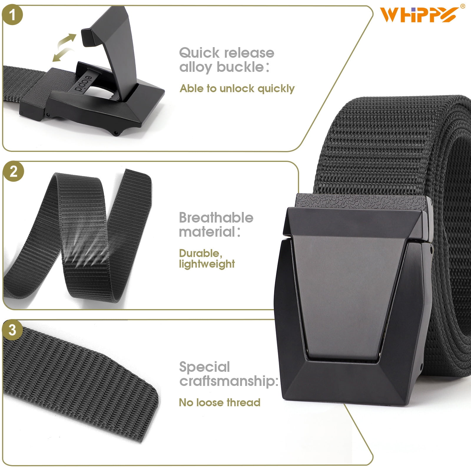 WHIPPY Mens Nylon Web Belt Outdoor Nylon Work Belt with Heavy