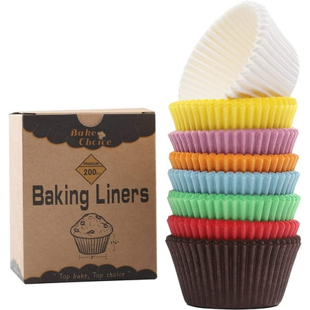Bake Choice Rainbow Cupcake Liners, Food-Grade Greaseproof Muffin Wrappers, 200pcs, 9 Colors
