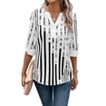 thumbnail image 2 of Frontwalk Women Summer Tops V Neck T-shirt Striped T Shirt Ladies Loose Tunic Blouse Short Sleeve Pullover White M, 2 of 4