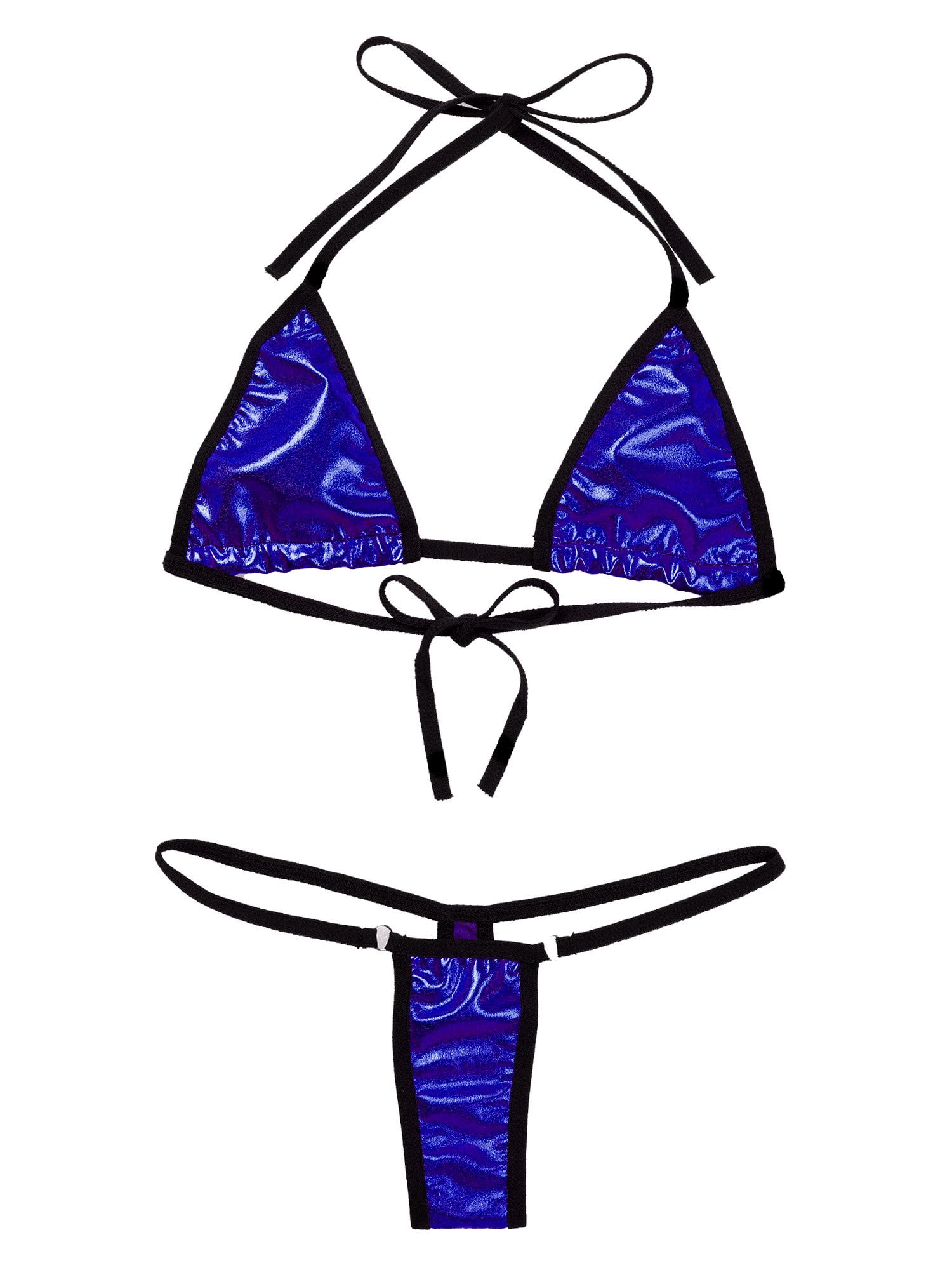 CHICTRY Womens Shiny Two-piece Bikinis Set Patent Leather Halter