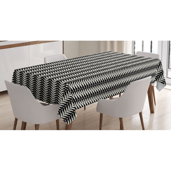 Retro Tablecloth, Optical Illusion Effect Style Pattern with Abstract Quirky Zigzag Model, Rectangle Satin Table Cover for Dining Room and Kitchen, 52" X 70", Charcoal Grey and Ivory, by Ambesonne