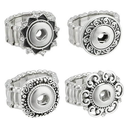 1set 4pcs 4 styles Alloy Interchangeable Snap Stretch Ring Settings Finger Ring Accessories Findings Inner Diameter: 18~20mm 1pc/style