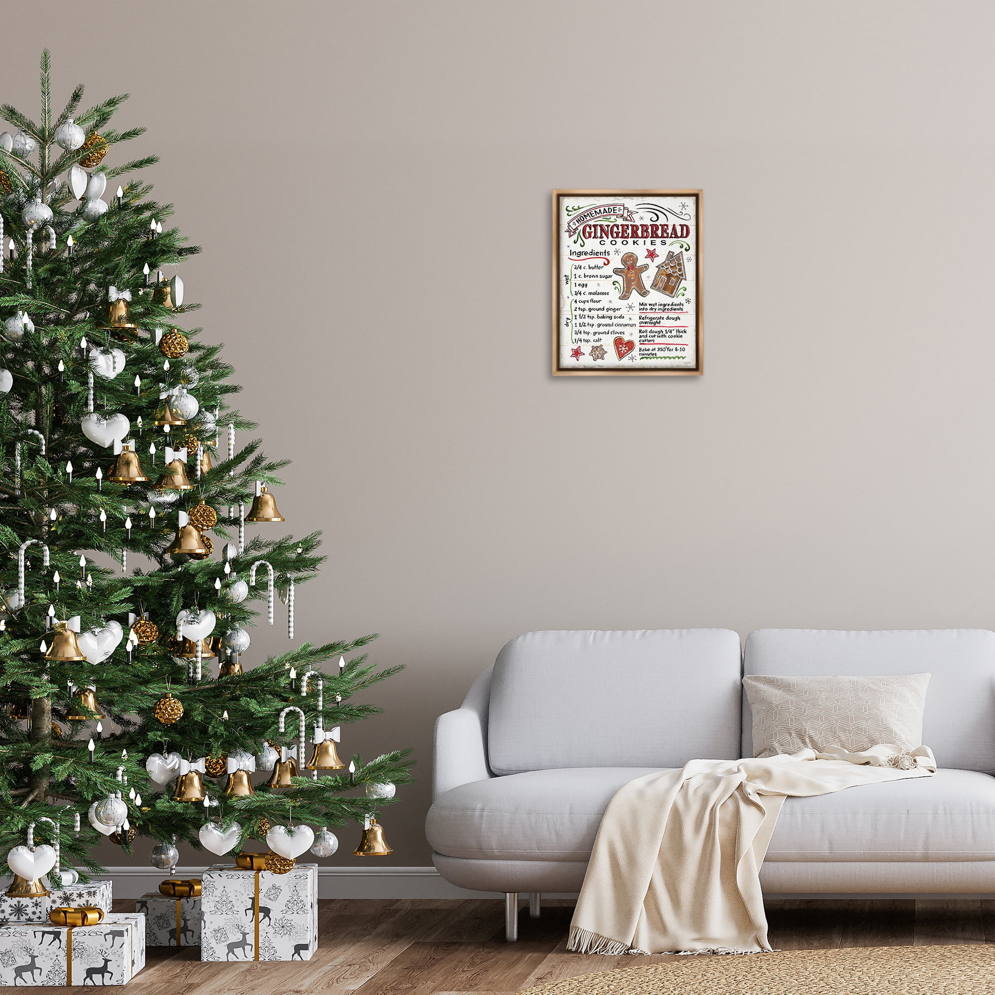 Stupell Industries Holiday Gingerbread Cookies Recipe Food & Beverage Painting Brown Floater Framed Canvas Art Print Wall Art, 17 x 21