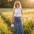 thumbnail image 5 of DORKASM Barrel Jeans Women High Waisted Patchwork Floral Print Trendy Trousers Wide Leg Y2k Fashion Vocation Denim Pants with Pockets Blue L, 5 of 8