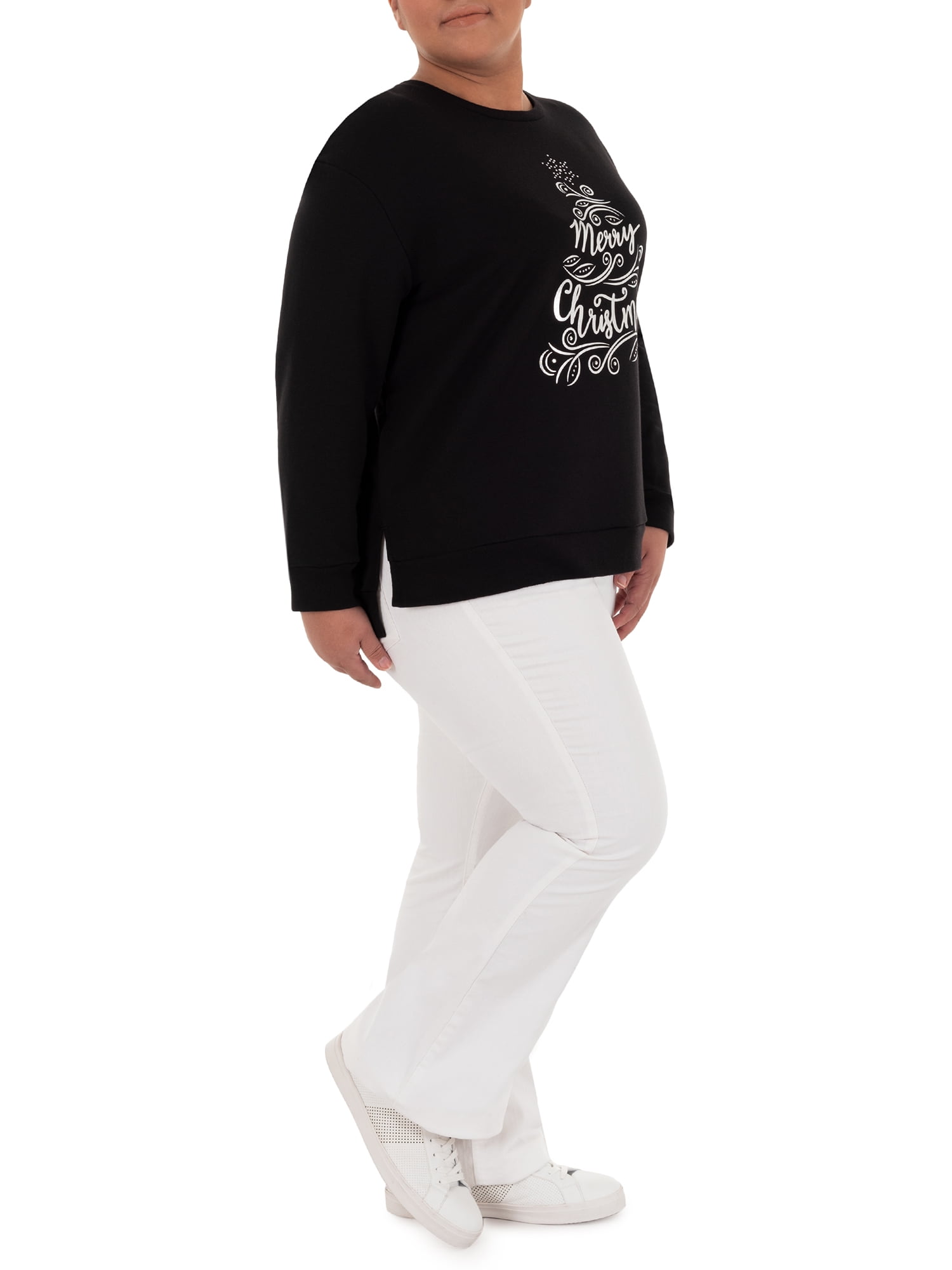 Holiday Time Women's Plus Size Super Soft Festive Pullover Sweatshirt