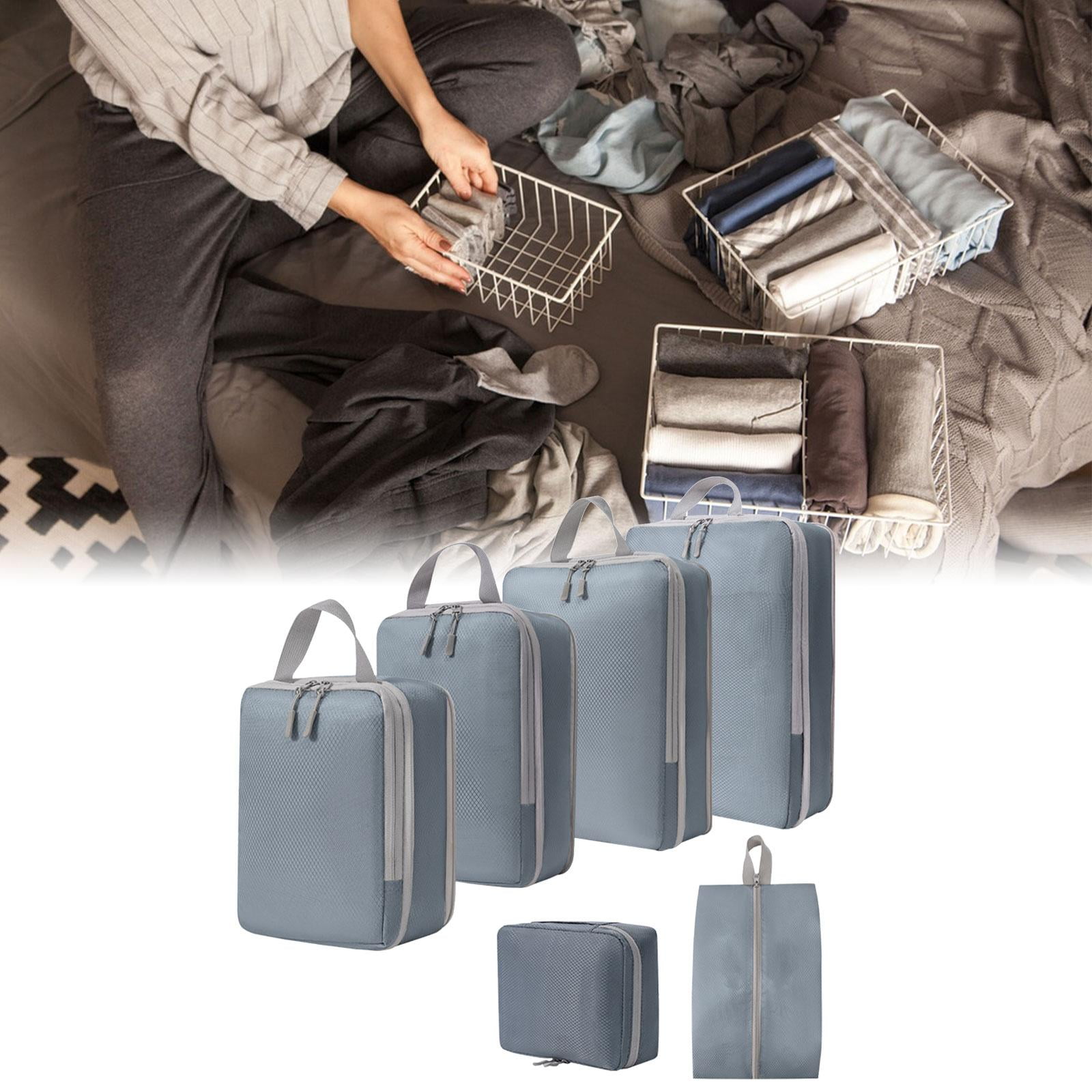 6x Portable Packing Cubes Travel Luggage Packing Organizer Polyester Luggage Bags Clothes Storage Bags for Hiking Outdoor Camping Holidays gray