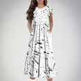 thumbnail image 2 of NaWent Girls Maxi Dress Short Sleeve Casual Long Floral Print Dresses with Pockets 6-12 Years White 12 Years, 2 of 7