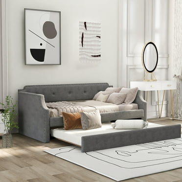 MODERNLUXE Upholstered Twin Size Daybed with Trundle for Bedroom, Gray