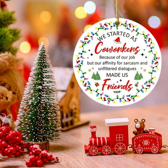 Adorno navideño para compañeros de trabajo | Regalo de amistad para colegas | Decoración navideña para la oficina | Recuerdo redondo de cerámica | Regalo de agradecimiento para compañeros de trabajo