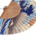 thumbnail image 2 of Abanico plegable de seda de bambú con paisaje hecho a mano japonés, estilo retro vintage para mujeres y niñas, 2 of 3