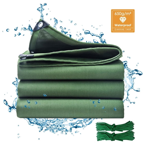 Eurhowing Heavy Duty Canvas Tarp, 23oz Waterproof Tarpaulin with Reinforced Grommets, 32Mil Thick Tear Resistant Tarp Cover for Truck, Wood, Roof, Outdoor Equipment, 6.5'×10'