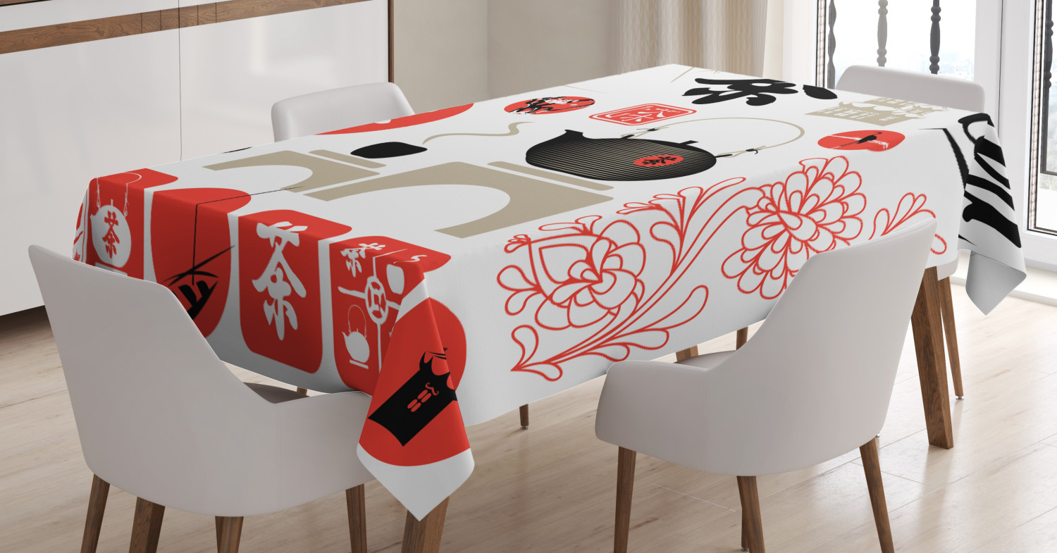 Tea Party Tablecloth, Japanese Design with Cultural Elements Flowers