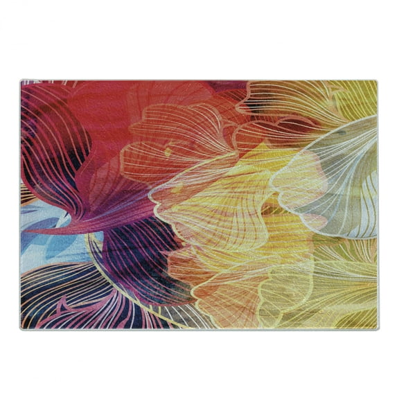 Retro Cutting Board, Abstract Watercolor Art Elements Natural Waved Creative Composition, Decorative Tempered Glass Cutting and Serving Board, Small Size, Multicolor, by Ambesonne