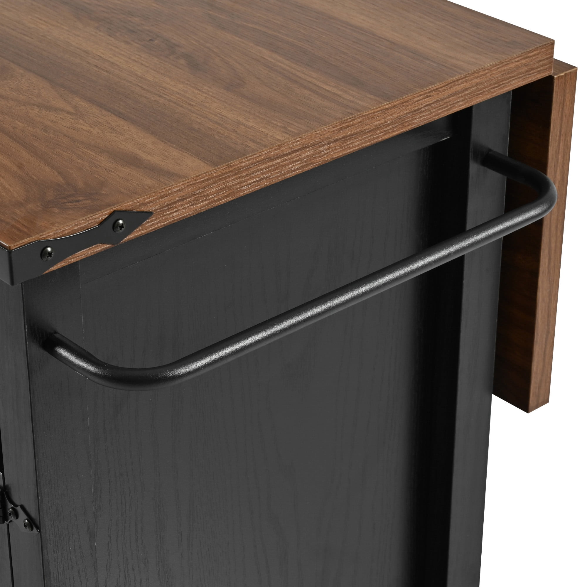 BIGWOO Farmhouse Kitchen Island with Power Outlet and Drop Leaf, Rolling Kitchen Cart on Wheels for Kitchen and Dining Room, Black