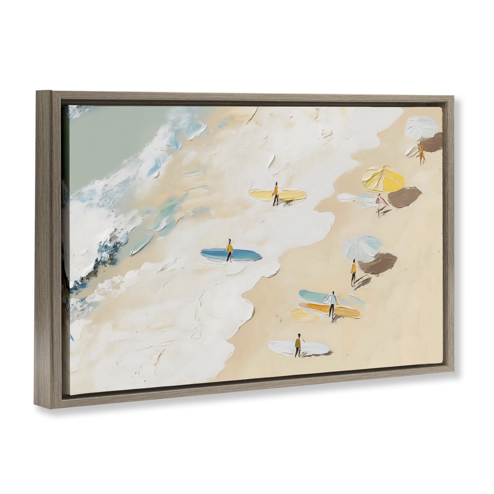 Stupell Industries Beach Surf Summer Scene Brown Framed Floater Canvas Wall Art, design by LSR Design Studio
