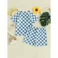 thumbnail image 4 of Hirigin Toddler Baby Boy Two Piece Swimsuit Set Checkered Short Sleeve Rashguard Swimwear Bathing Suit Sunsuit Beach Wear, 4 of 8