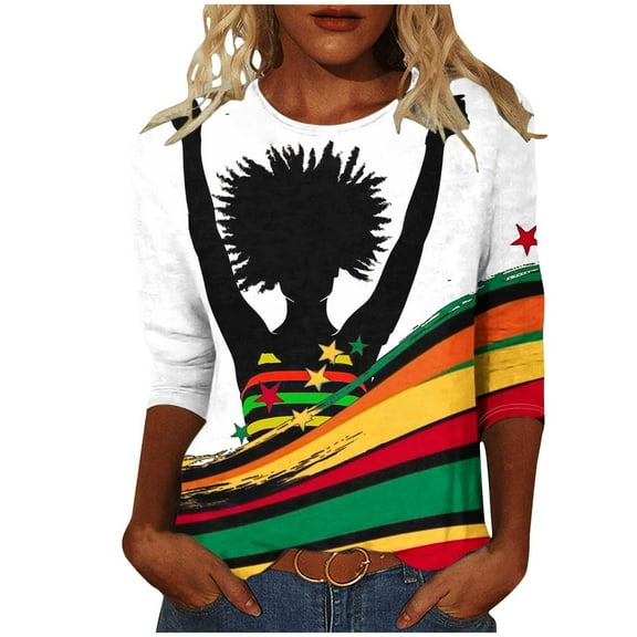 Plus Size Graphic Tees for Women Black History Month Short Sleeve African American T-Shirt Summer Casual Tops Multicolor, XXXXXL