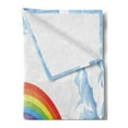 thumbnail image 2 of Cartoon Soft Flannel Fleece Throw Blanket, Rainbow Above Fluffy Romantic Clouds Nursery Art Design, Cozy Plush for Indoor and Outdoor Use, 50" x 60", Baby Blue Yellow, by Ambesonne, 2 of 5