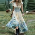 thumbnail image 2 of CHUMUD Summer Maxi Dress for Women Boho Vintage Short Sleeve Deep V Neck Long Dresses Floral Flowy Casual Dress Vacation (Avail for Plus Size), 2 of 5