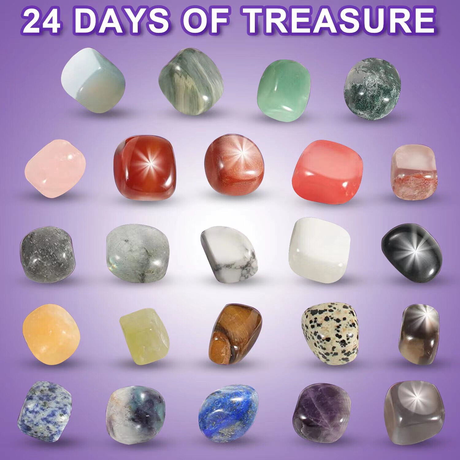 TOPCHANCES Christmas Advent Calendar, 2022 Rocks 24 Days Natural Crystal Gemstone Stone Minerals, Christmas Countdown Calendar for Boys, Girls, Kids, Adults, Christmas Party Favor Gifts, Purple
