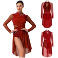 thumbnail image 7 of iiniim Women's Lyrical Dance Dress Long Sleeve Ruched Ballet Skirt Leotard Contemporary Dancewear Burgundy S, 7 of 7