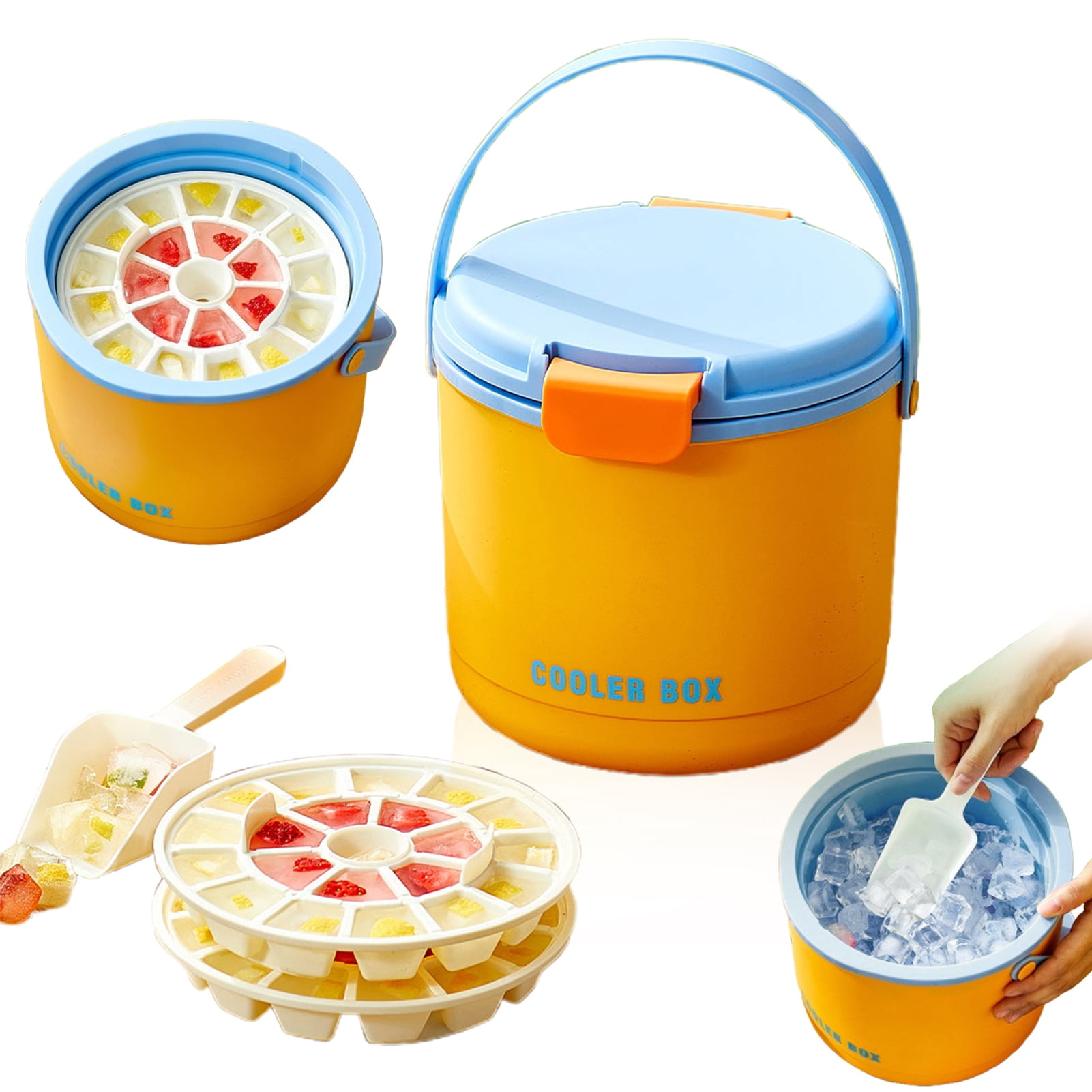 Opvise Efficient Ice Cube Maker with Leak-Proof Press-Release Design, Stackable Ice Trays & Bonus Ice Bucket/Shovel for Home, Office, Party