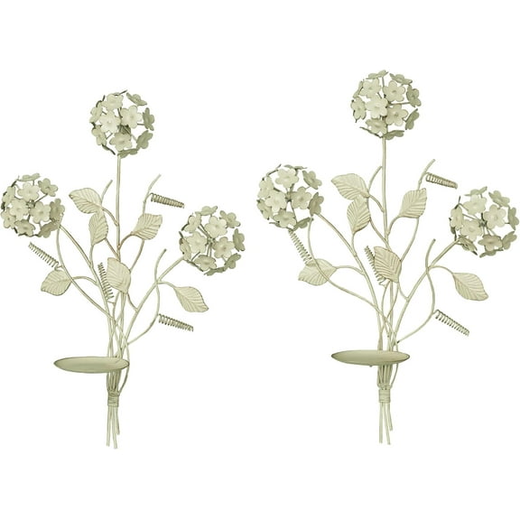 Creamy Gold Hydrangea Floral Candle Wall Sconce Pair