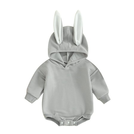 

Bagilaanoe Newborn Easter Clothes Baby Girl Hood Romper Sweatshirt Long Sleeve Bodysuits Letter Print Pullover 3M 6M 12M 18M Infant Casual Tee Tops