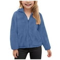 thumbnail image 3 of Caqnni Girl Fleece Jacket 3T Girl Clothes Fall Kids'Soft Sherpa Fleece Jacket Hoodie Sweatshirt for Boys and Girls Winter Color Block Button Hoodie Jacket Coat with Pocket (Z02-Blue,6-7 Years), 3 of 7