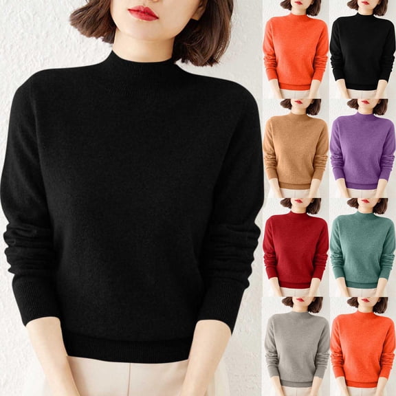 AGWOLF Mock Neck Sweaters for Women Long Sleeve Knitted Pullover Tops Trendy Cozy Sweater Top Fall Winter Jumpers XXL