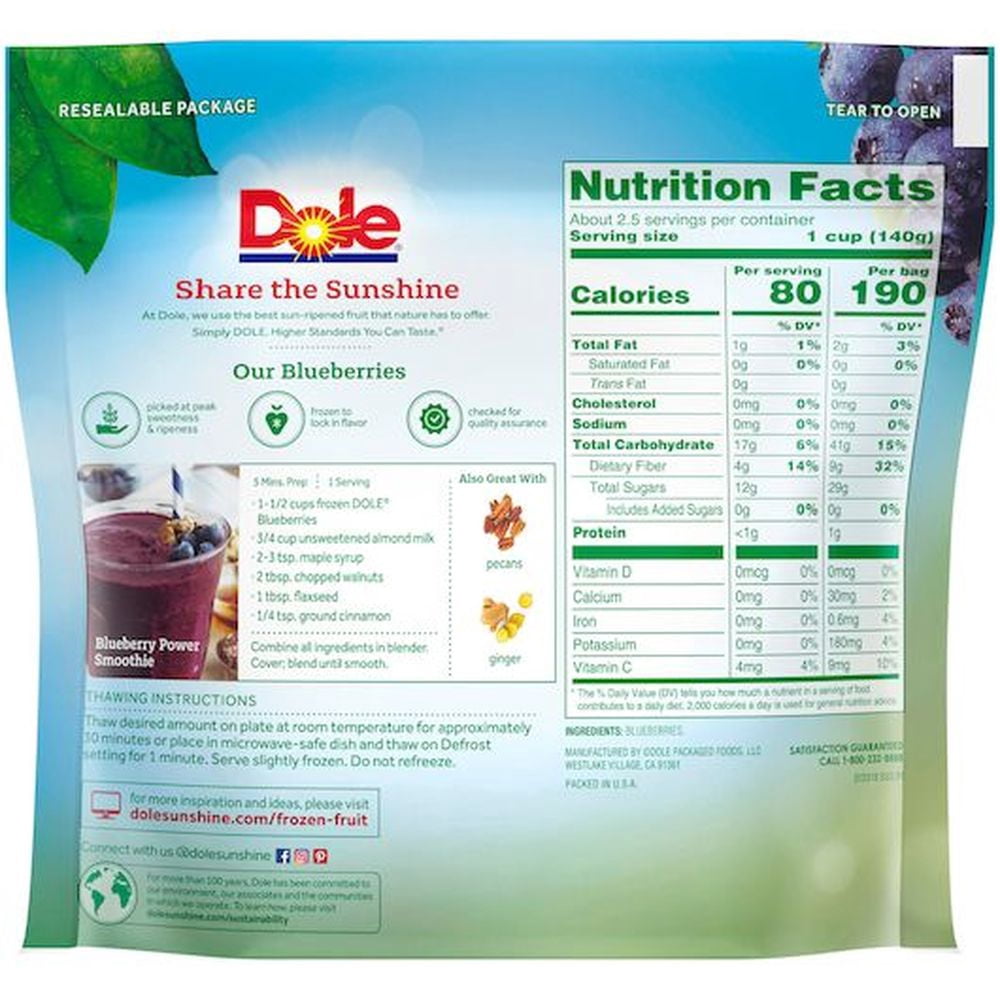 Dole All Natural Blueberries, 12 Ounce -- 8 per case.
