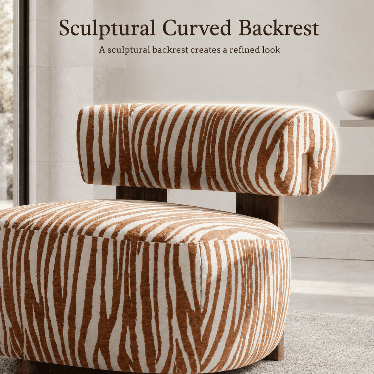 Aenkyo Zebra Stripe Chenille Accent Chair, 24 Inch Deep Seat Armless Chair, Rustic Orange