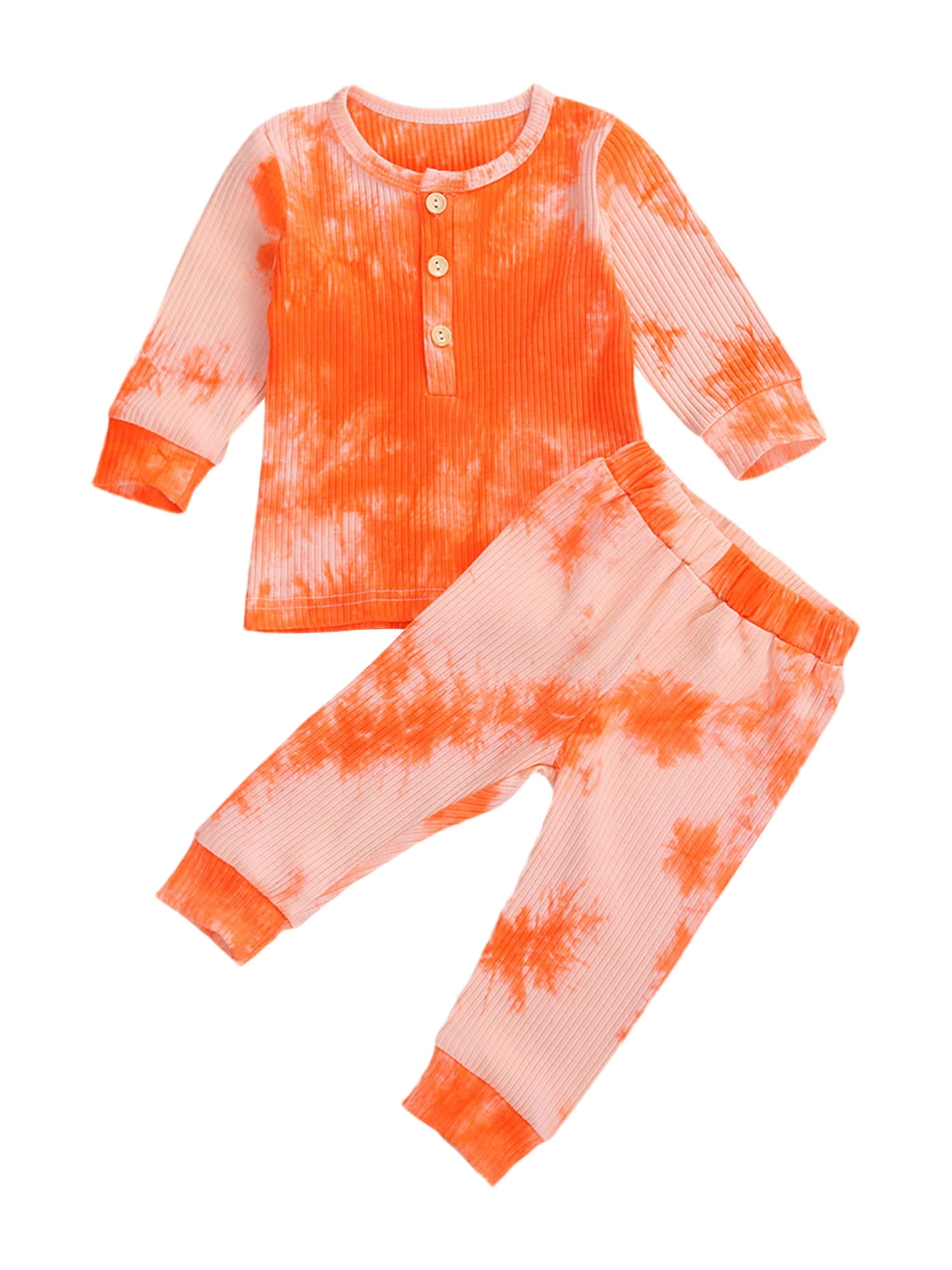 One opening Toddler Baby Boy Girl Tie Dye Pajamas Set Long Sleeve Tee