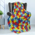 thumbnail image 4 of Cartoon Soft Flannel Fleece Throw Blanket, Colorful Puzzle Pieces Fashion Daycare Kindergarten Theme Colorful Arrangement, Cozy Plush for Indoor and Outdoor Use, 50" x 60", Multicolor, by Ambesonne, 4 of 5