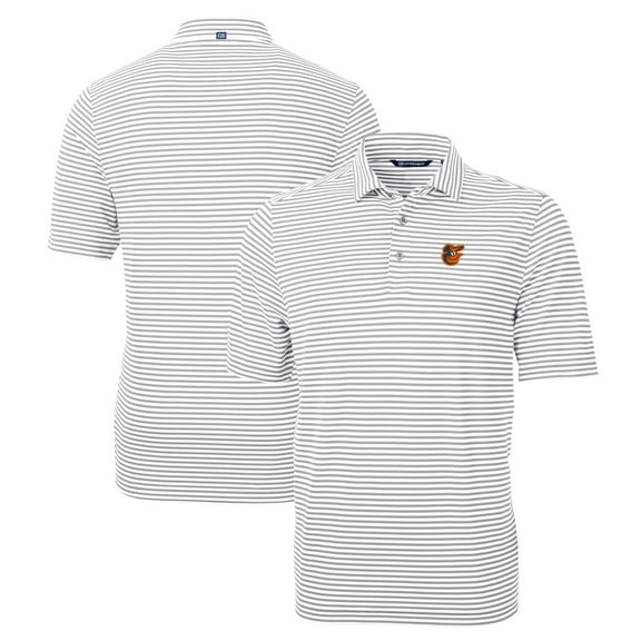 Men's Cutter & Buck Gray Baltimore Orioles Big & Tall Virtue Eco Pique Stripe Recycled DryTec Polo