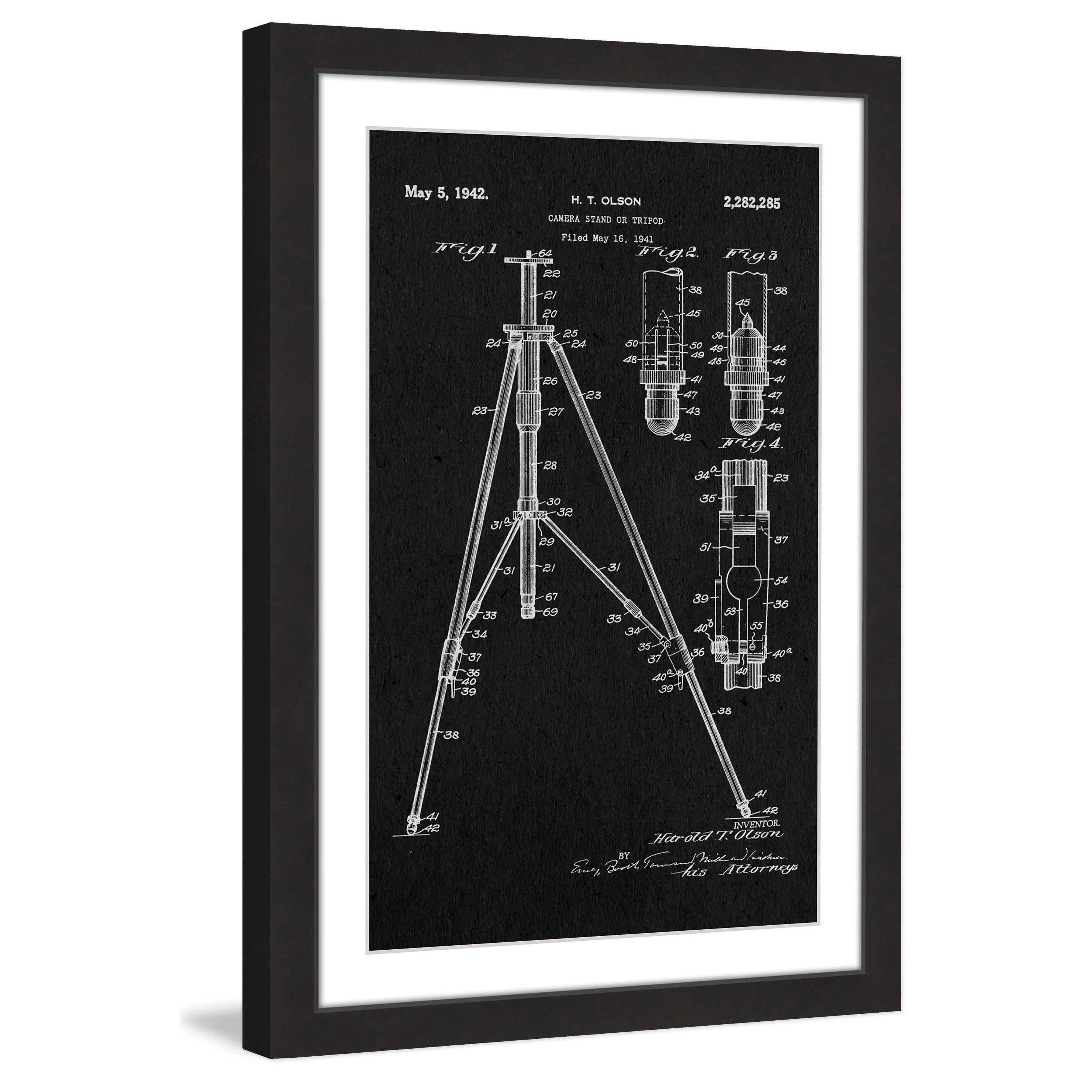 "Tripod 1942 Black Paper" Framed Painting Print