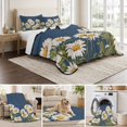 thumbnail image 6 of Queen Quilt Set 90''x96'', Daisy Lightweight Bedspread Coverlet Set with 2 Pillow Shams, Spring Floral Summer Botanical Elegant Navy Blue Breathable All Season Quilt Bedding for Bedroom/Guest Room, 6 of 9