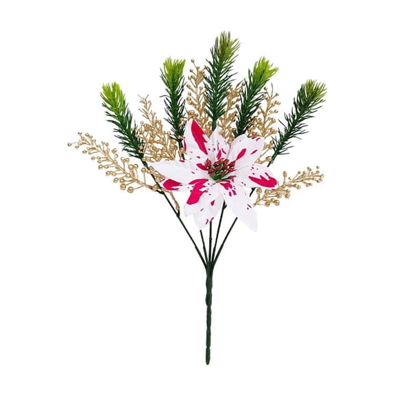 WWG Artificial Christmas Poinsettia Arrangement, Red and White Plastic Flowers with Berries and Pine Branches, UV Resistant Fade Proof, Indoor Outdoor Fall Decor for Home Table Centerpiece