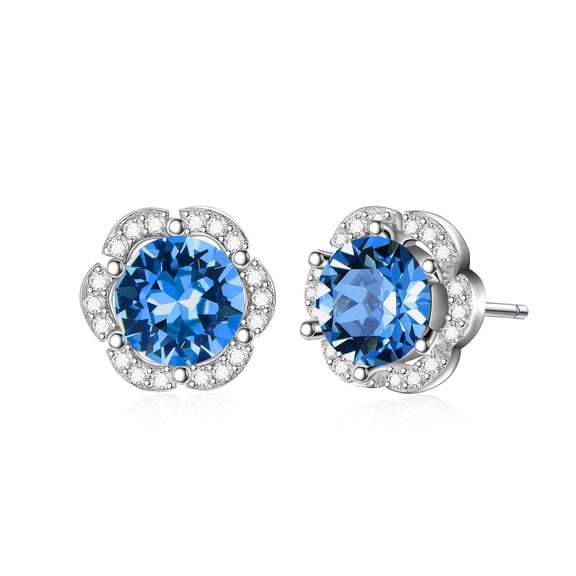 AOBOCO Crystal Earrings 925 Sterling Silver Stud Earrings Halo Earrings Birthday Anniversary Jewelry Gifts for Women Sisters Daughter