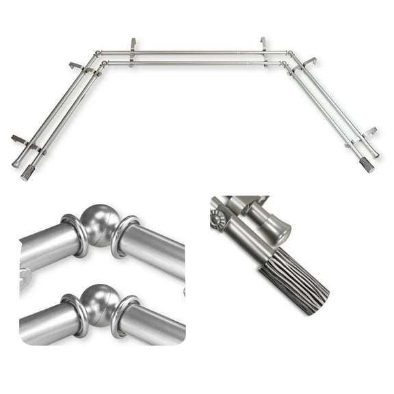 Domovina Oak 13/16" Bay Window Double Curtain Rod-Color:Satin Nickel