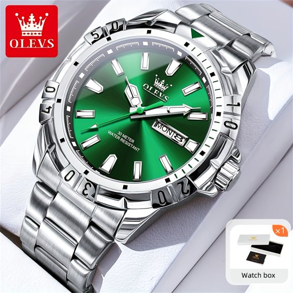 OLEVS Watches for Men, Mens Watches Quartz Gold Stainless Steel Waterproof Luminous Business Calendar Wrist Watch reloj para hombre Blue Dial