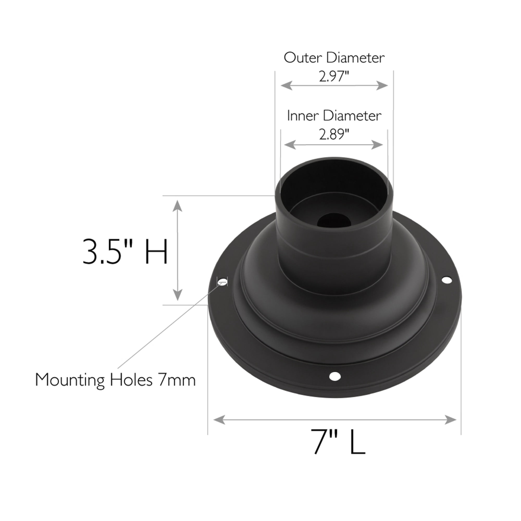 Cast Aluminum Round Outdoor Pier Base with Matte Black Finish, Post-Top Light Mount, 3 in. Fitter