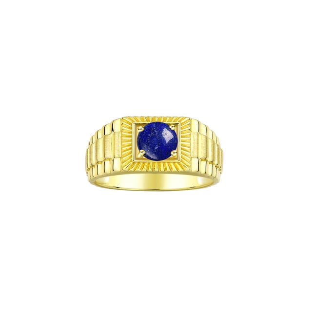 RYLOS Men's Ring 14K Yellow Gold Ring, 7MM Round Shape Gemstone Designer Style Rings Lapis September Birthstone Rings Gold Size 13