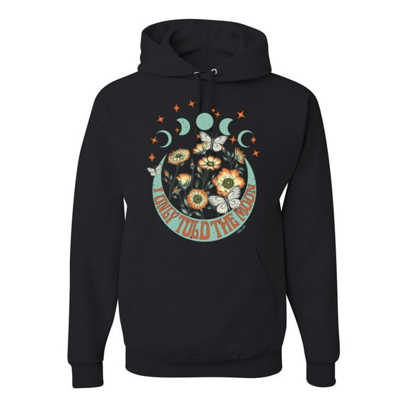 Wild Bobby I Only Told The Moon, Moon Phases Daisies and Butterflies Vintage Unisex Hoodie Sweatshirt, Black, Small