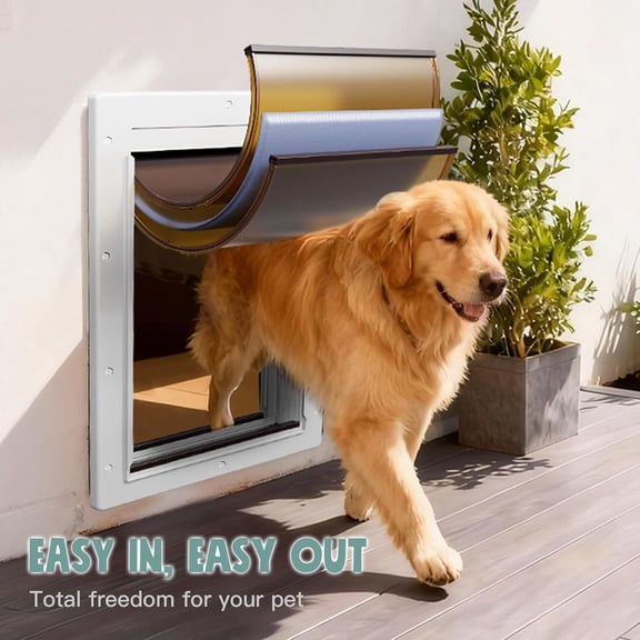 3-Flap Dog Door for Wall, Large Plastic Pet Door, Magnetic Flaps with Insulation and Closing Panel – Suitable for Pets up to 110 lbs, Interior & Exterior Use