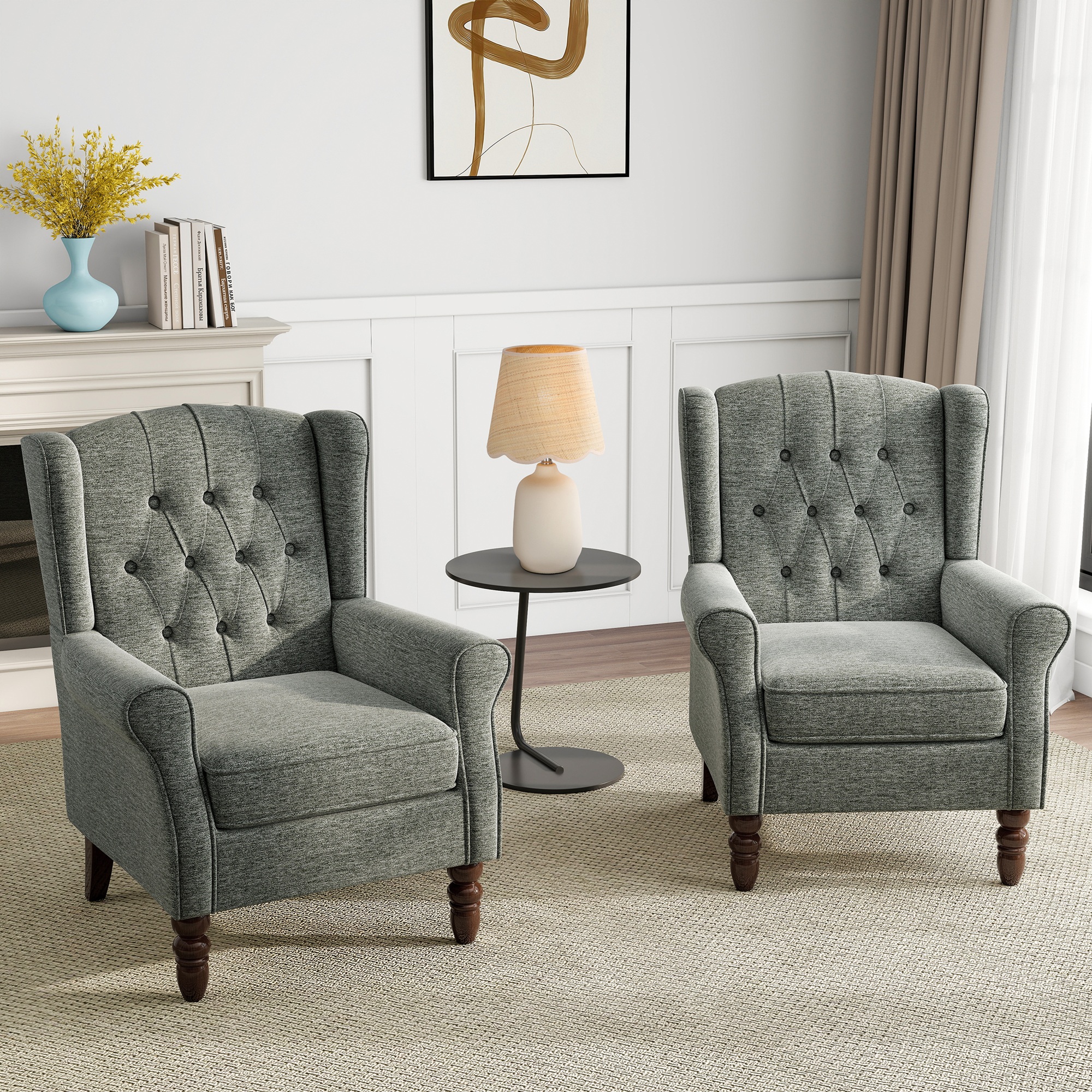 UIXE High Back Wingback Accent Chair, Gray Tufted photo 6