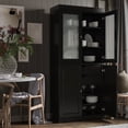 thumbnail image 2 of 100% Solid Wood 32" Pantry Cabinet with Solid, Frosted Glass Doors, 2-Drawers and Adjustable Shelves, Black, 2 of 7