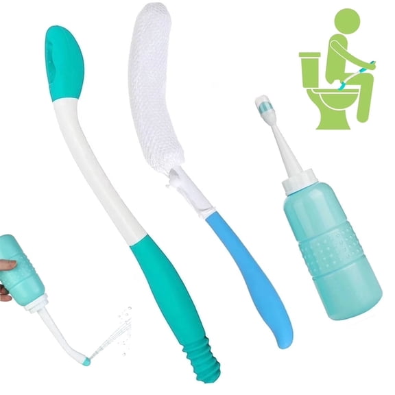 Yiliangx 3-Piece Reaching Aid Set with Long Handle, Butt Wiper, Shower Brush, and Portable cleaning bottle
